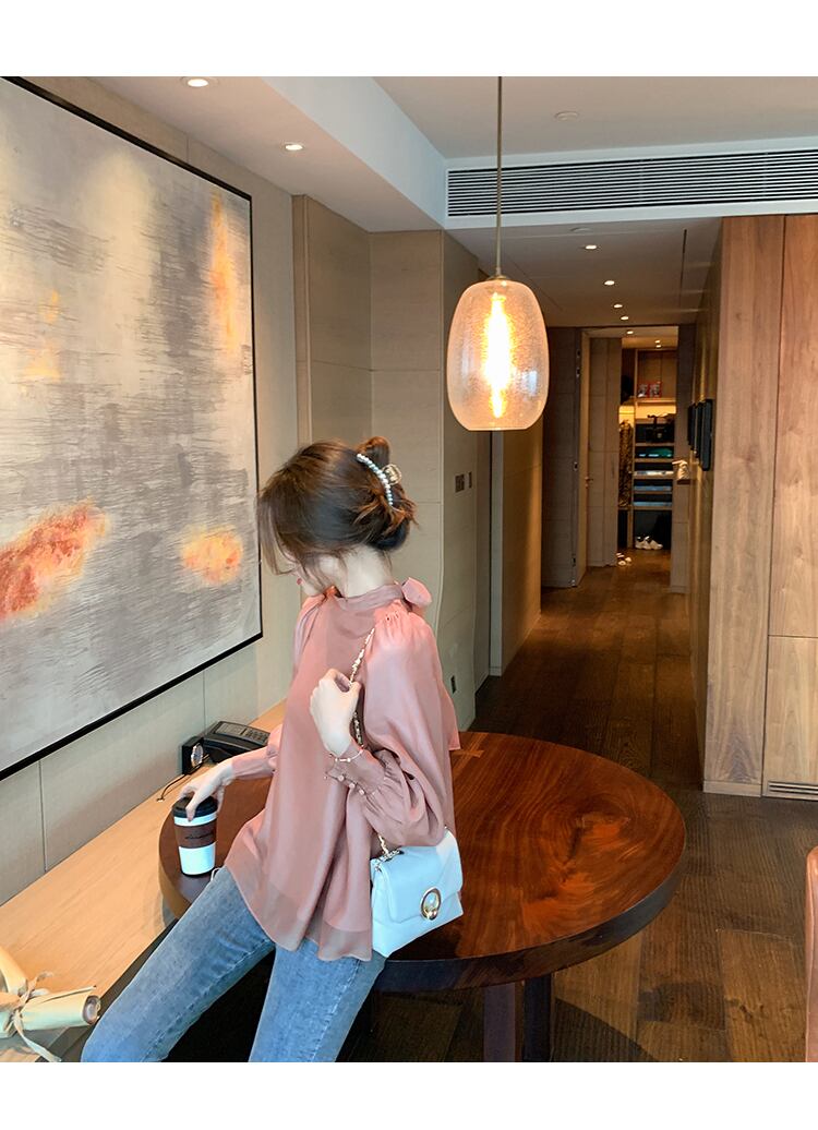 【tops】美人度アップ!ファッション韓国系スウィートシフォン長袖洋気シャツ G1480