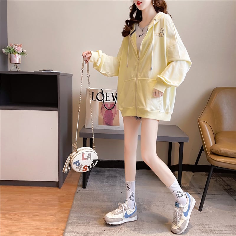 【outer】女性力を高める〜フード付き長袖配色3色早秋INS風カジュアル着回しジャケットF0736