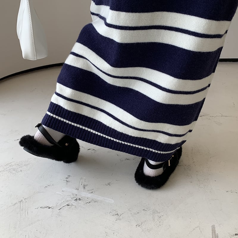 【dress】ボーダー柄ロングニットワンピース N2185