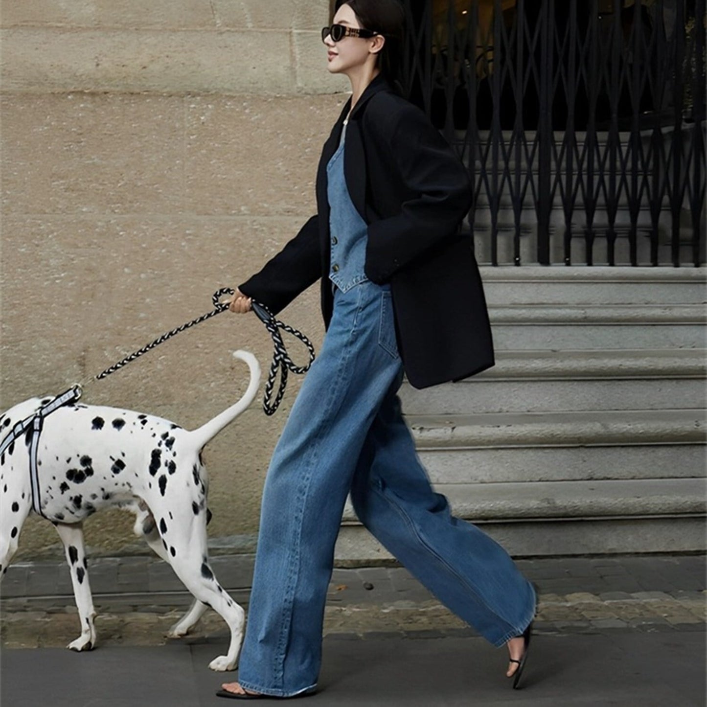 【set】ノースリーブタンクトップ+フレアパンツデニム2点セット F7578