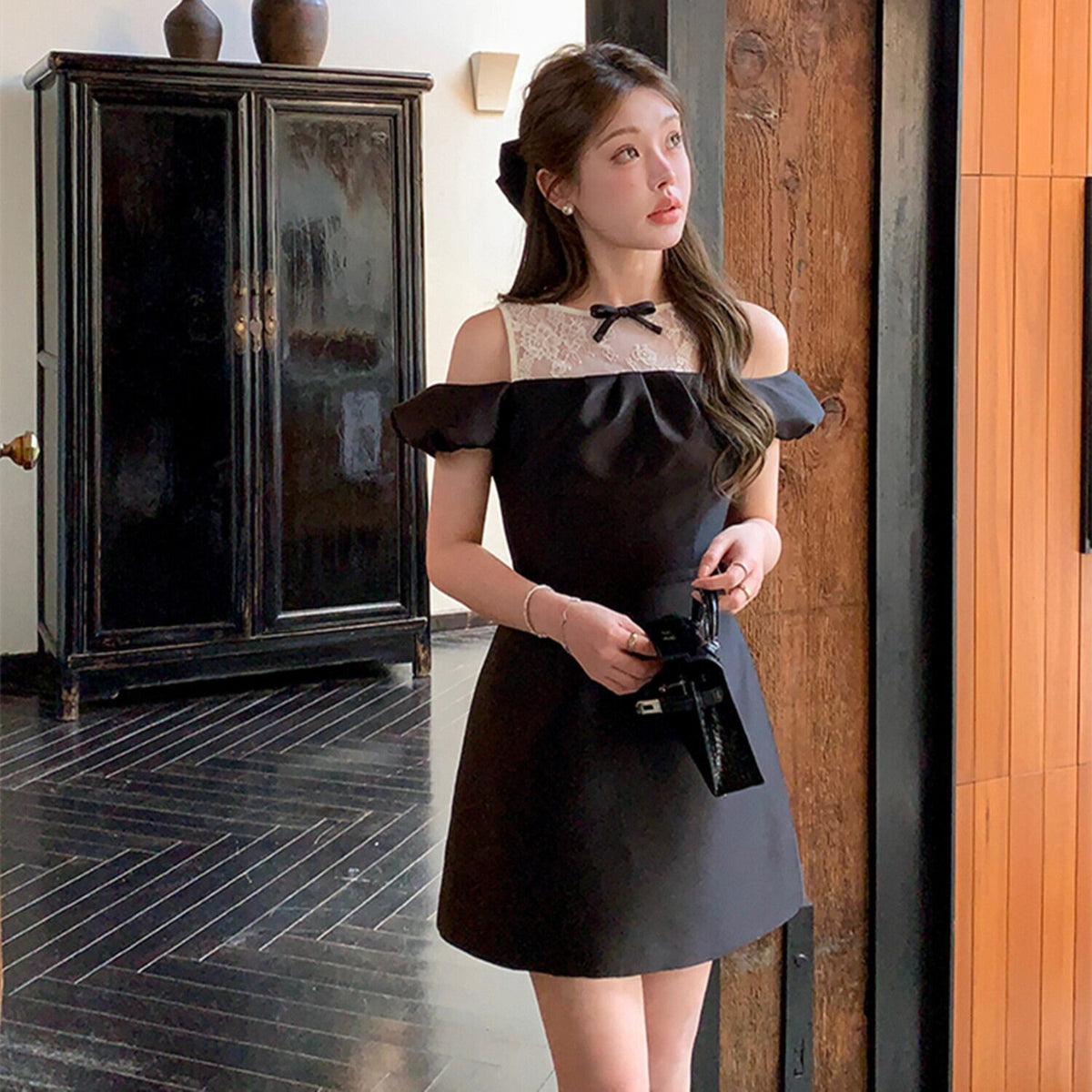 【dress】レースドッキングオフショルダーミニワンピース N3003