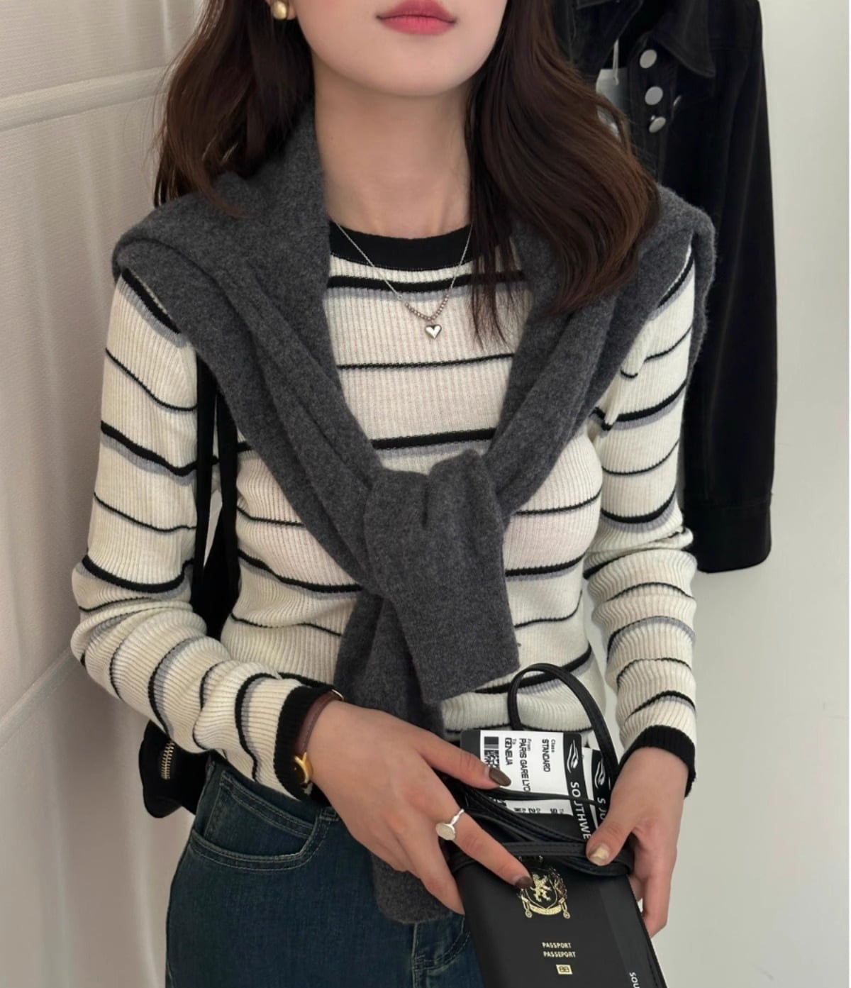 【tops】ボーダー柄ニットトップス M27610