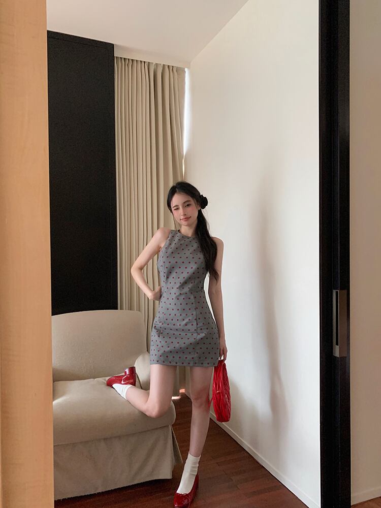 【dress】ノースリーブドット柄ワンピース G21063