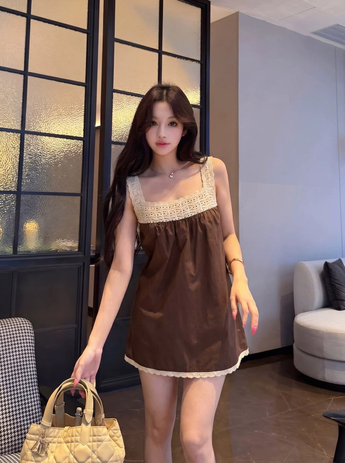 【dress】レースドッキングミニキャミワンピース Q8782
