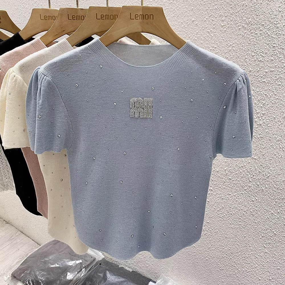 【tops】4色半袖ニットTシャツF7867