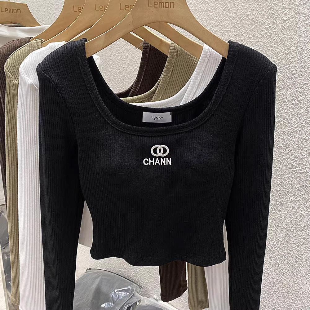 【tops】2色スクェアネック長袖TシャツF7978