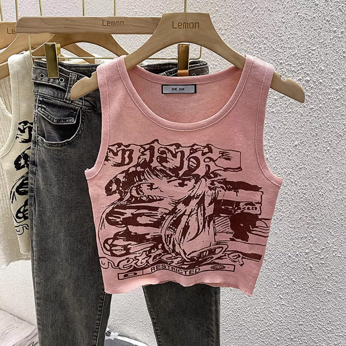 【tops】2色ノースリーブニットタンクトップF7770