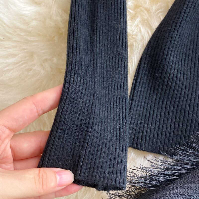 【set】ニットトップス+フリンジ切り替えサロペットワンピースセットアップG16970