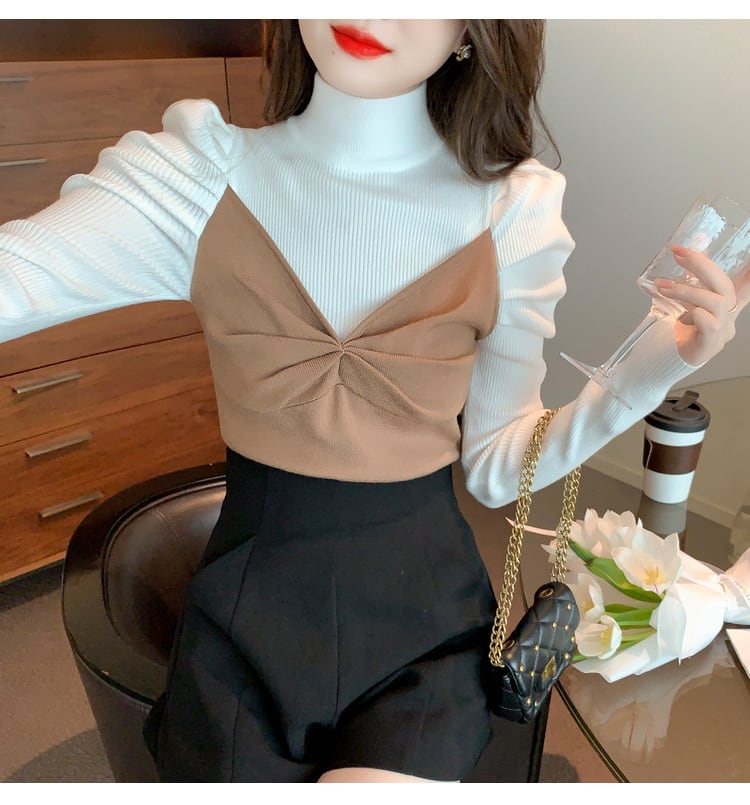 【tops】切り替えニットトップス M26141