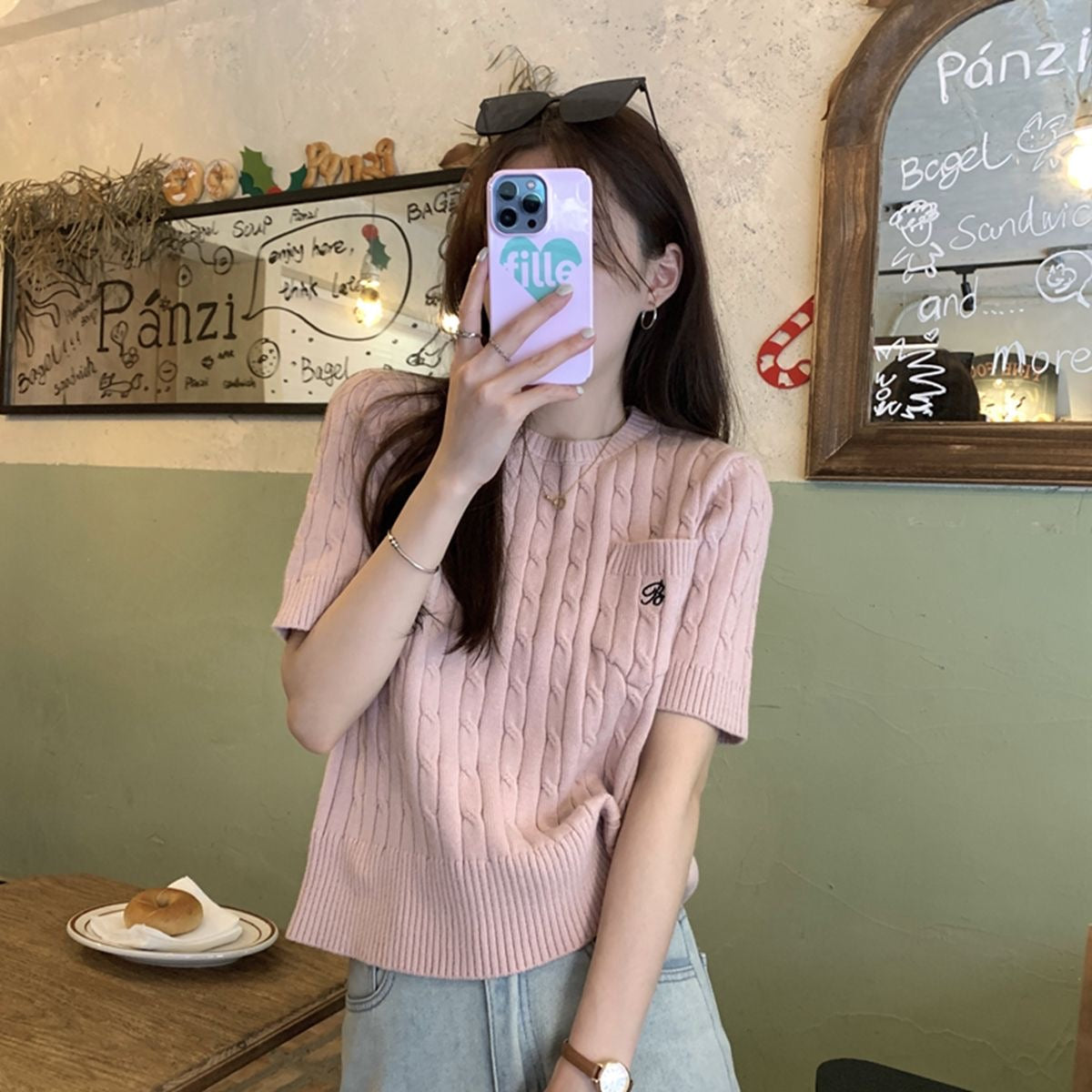 【tops】3色半袖ニットTシャツF7891