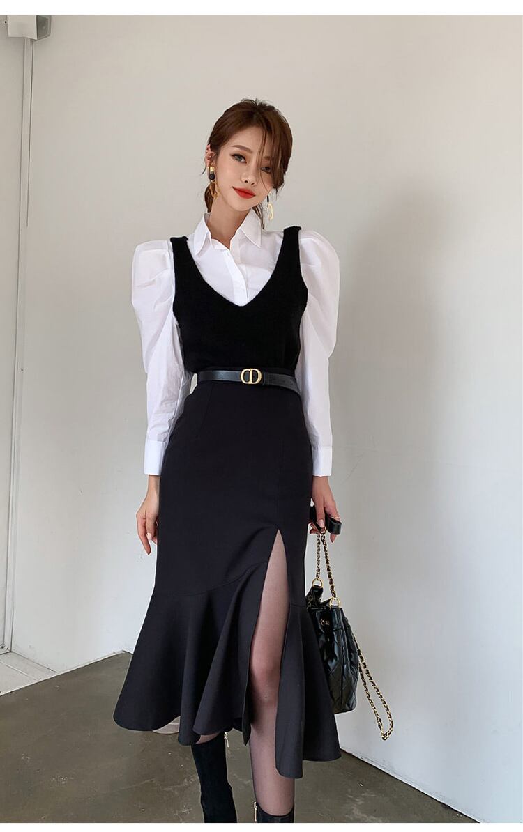 【set】シャツ×マーメイドベストワンピースセット M18491