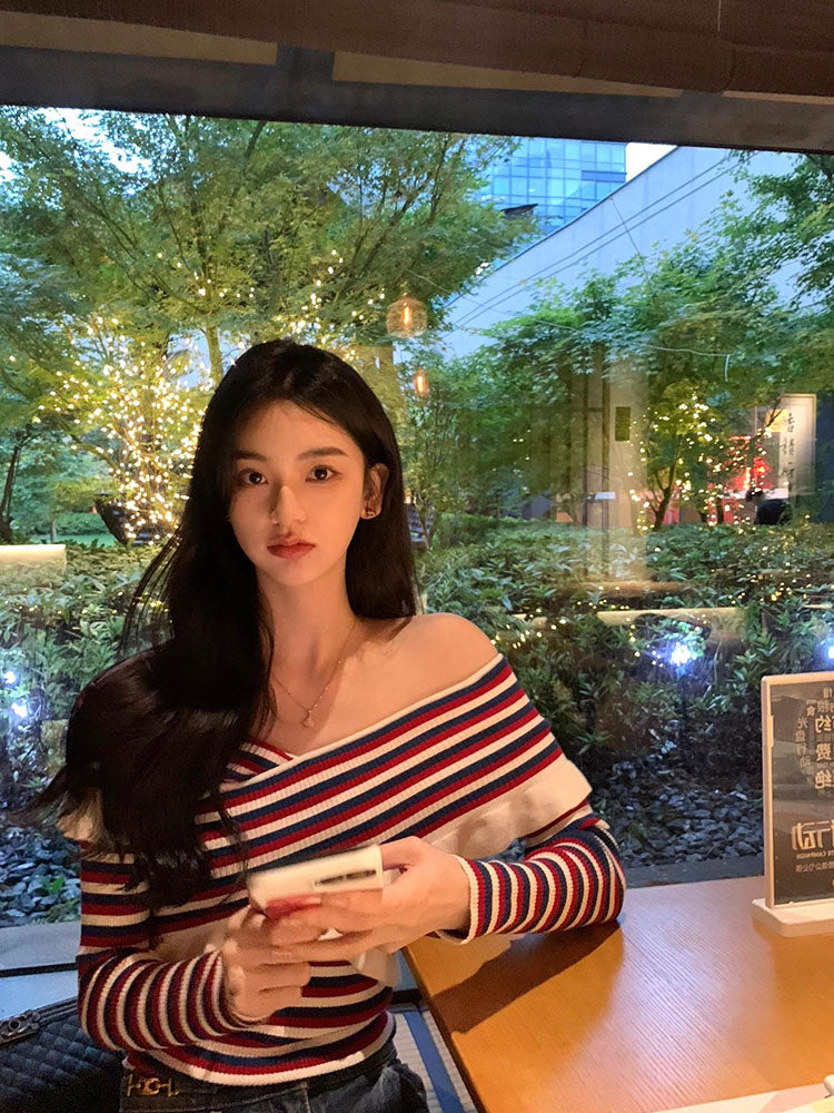 【tops】ボートネックストライプ柄ニットG23610