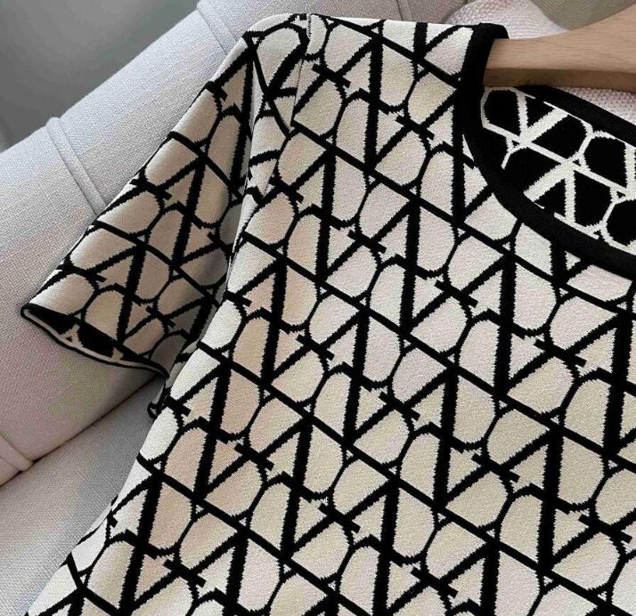 【dress】好感度満載!ラウンドネック半袖プリント配色AラインワンピースF5600