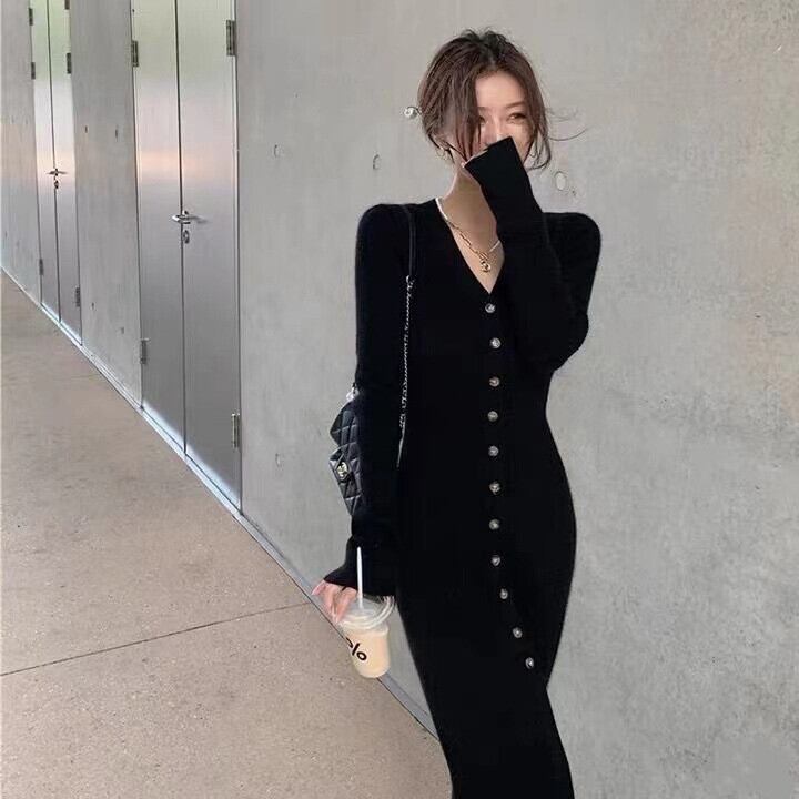 【dress】ボタンデザインニットワンピース M26737
