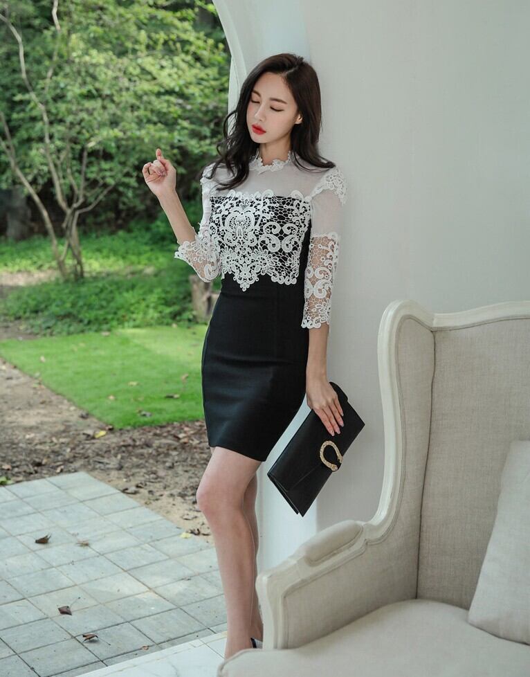 【dress】レースドッキングワンピース M18904