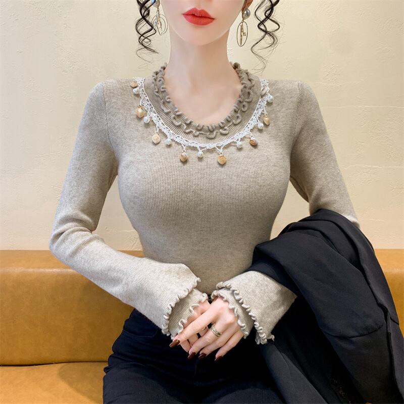 【tops】レース切り替えニットトップス M28659