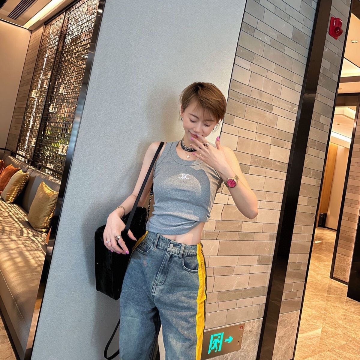 【tops】2色UネックニットタンクトップF7898