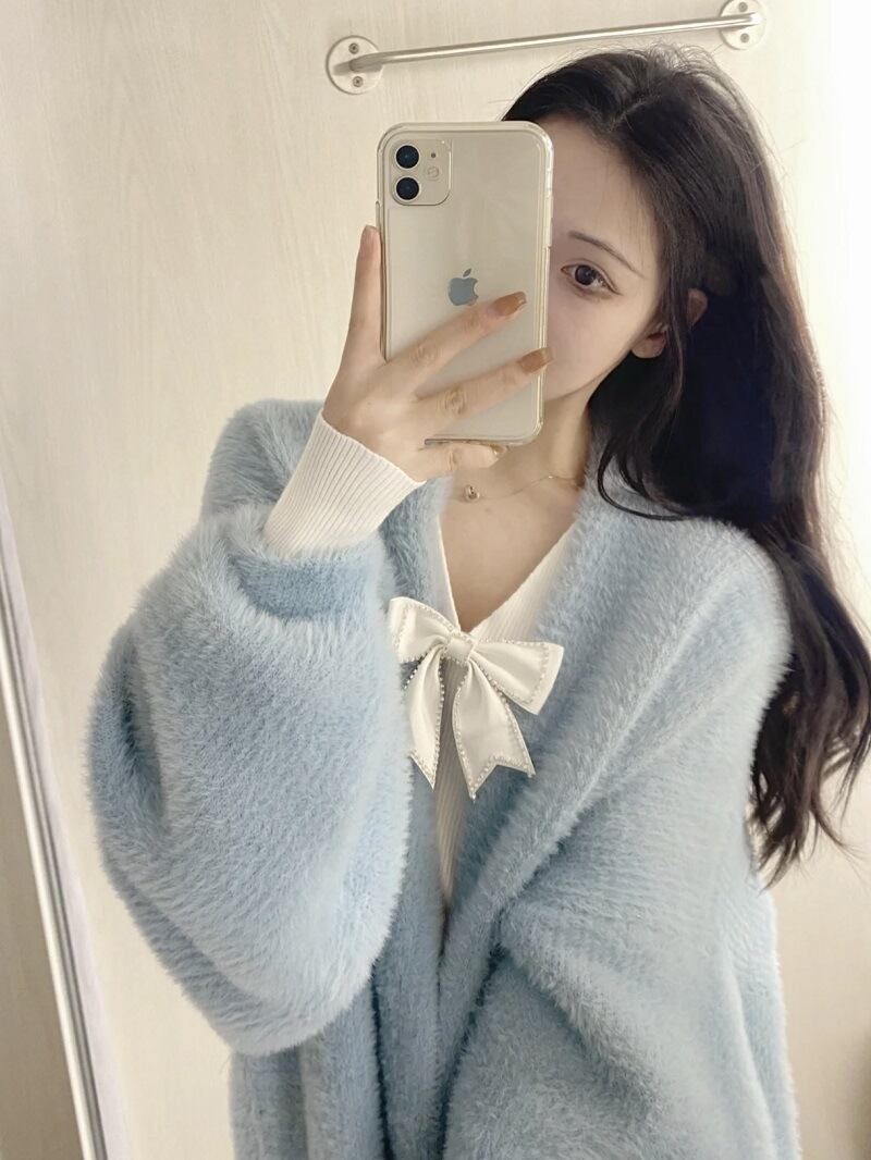 【outer】無地ロング丈ニットカーディガンF6072