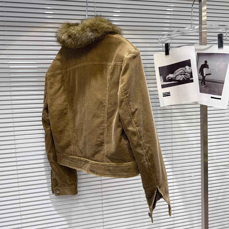 【outer】ファー付きコーデュロイ中綿ジャケット Q7458