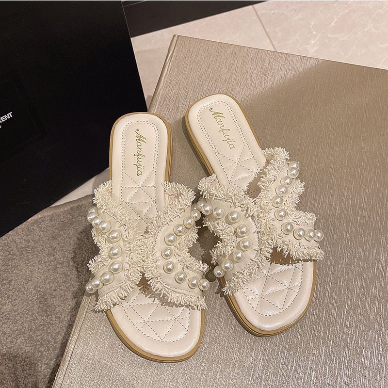 【shoes】3色ビーズスリッパF7463