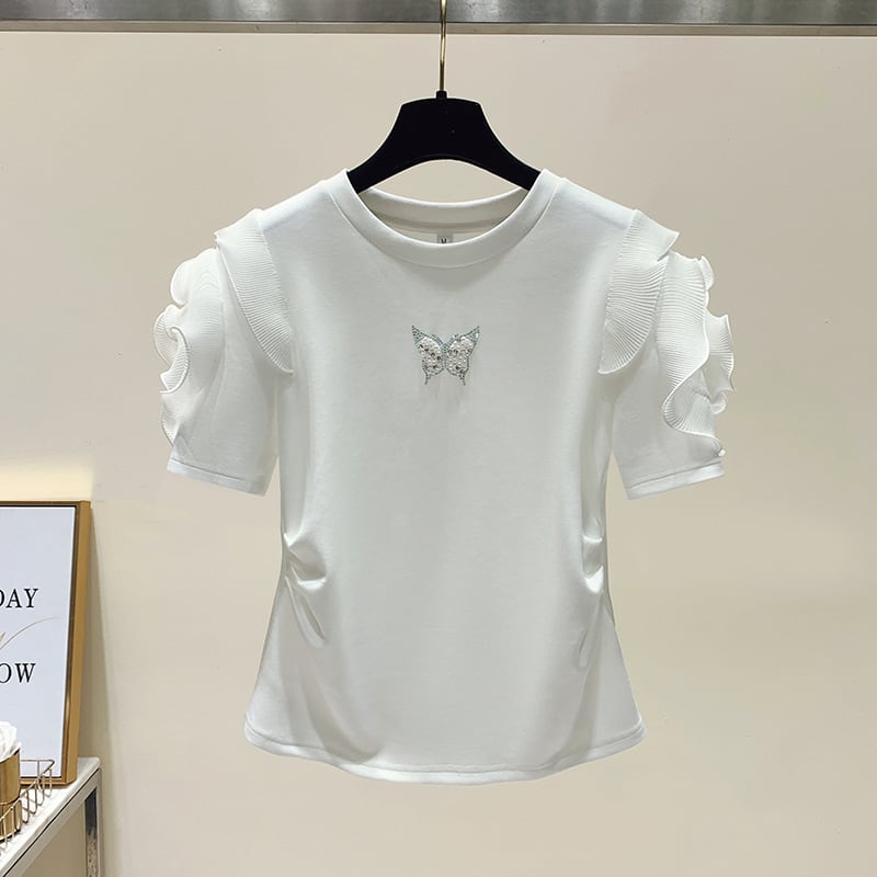 【tops】2色フリル半袖TシャツF7454