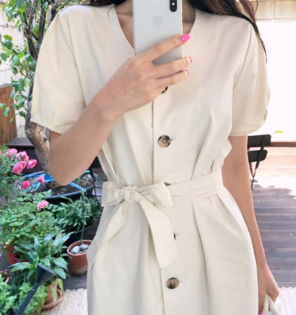 【dress】ファッションand清新!気質満点Vネック無地着痩せワンピース