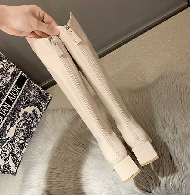 【shoes】レトロ3色ジッパー付き履きやすいレディースロングブーツF1546