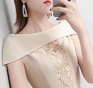 【dress】オシャレ度満点〜ギャザーレース切り替えスリットOL通勤タイトンワンピースF2427