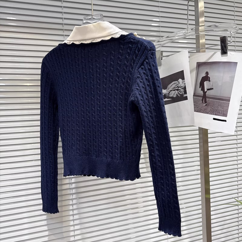 【tops】パール付きフェイクレイヤードニットトップス Q7998