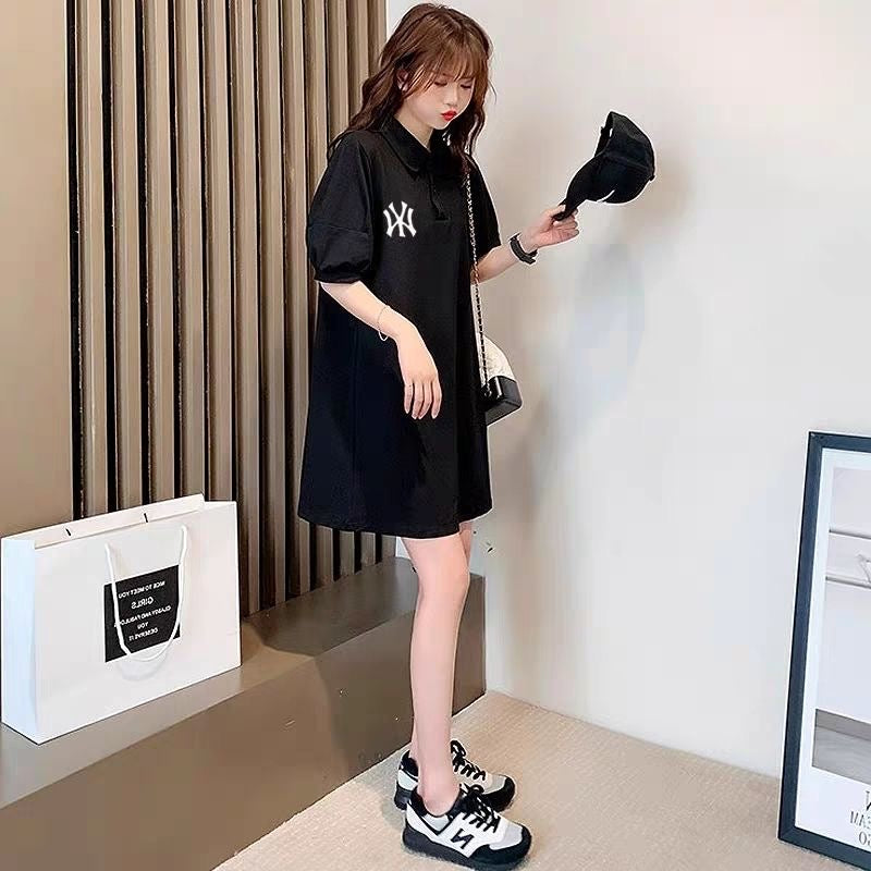 【dress】2色POLOネックパフ袖ワンピースF7672