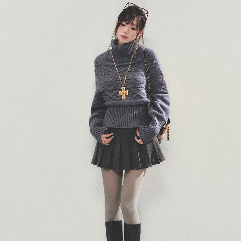 【tops】ハイネックニットトップス Q7261