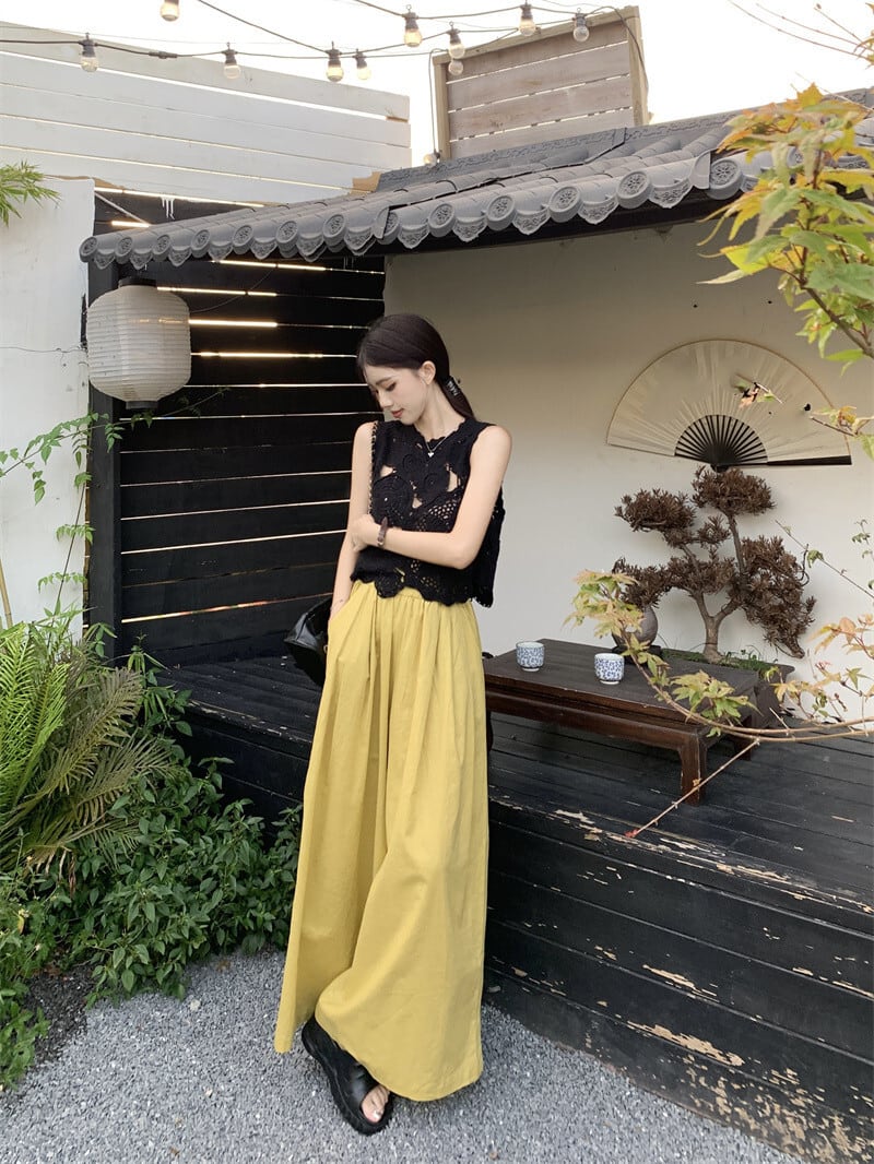【set】カットワークベスト×ワイドパンツセット M23915