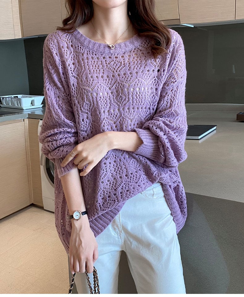 【tops】透かし彫りニット薄手トップスG20213