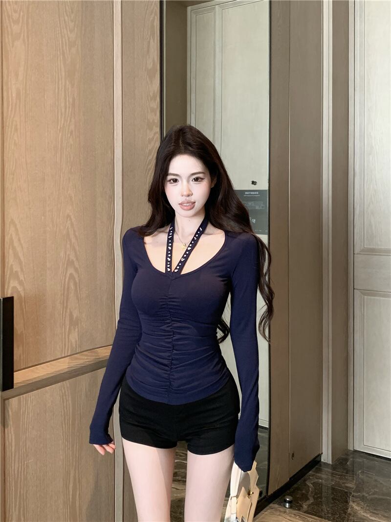 【tops】ホルターネック長袖Tシャツ M28571