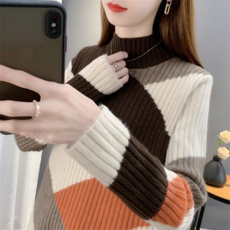 【tops】配色ニットセーター M18706