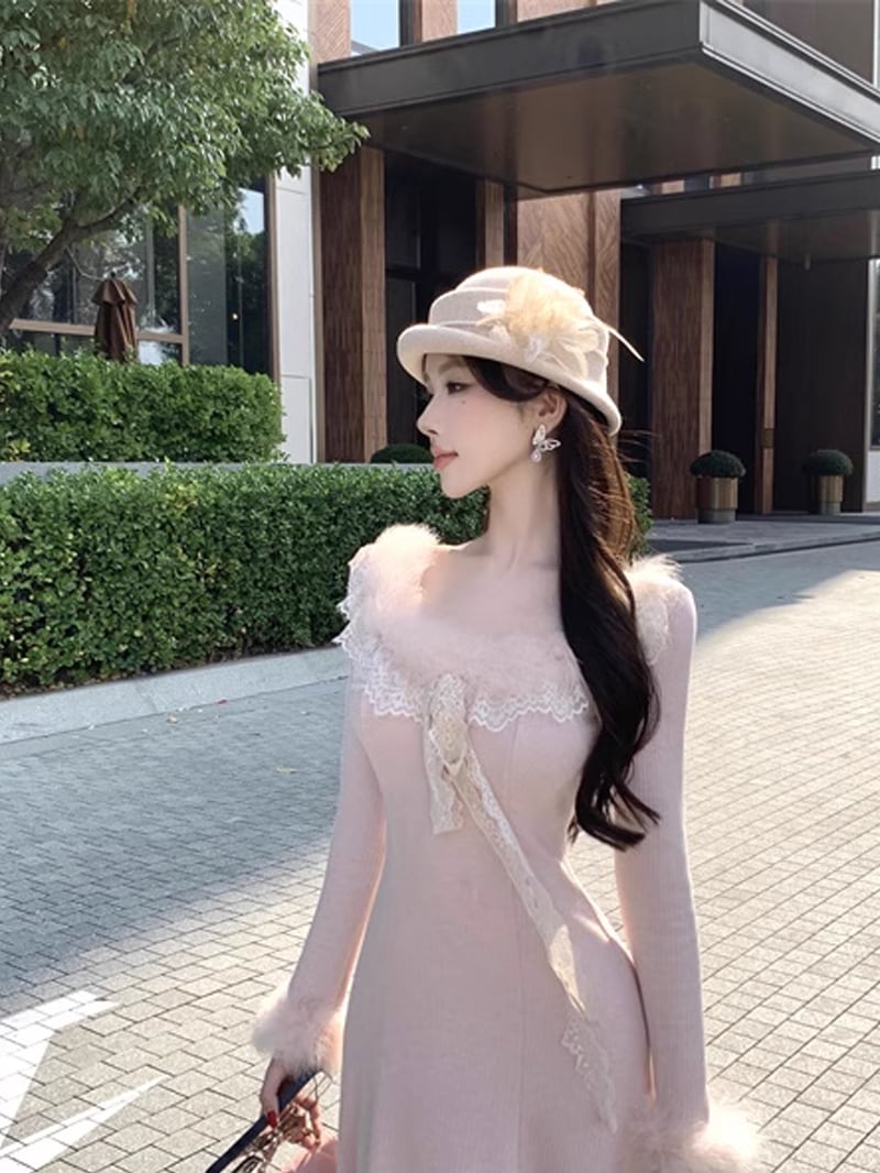 【dress】ファードッキングニットワンピース Q7589