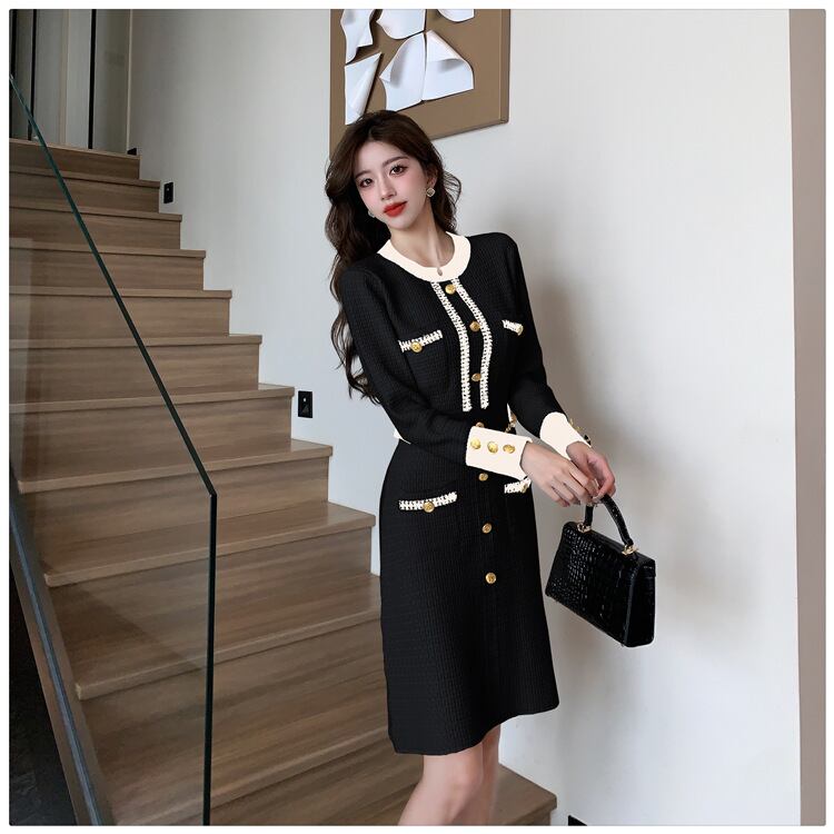 【dress】秋冬長袖ニットワンピース G18991