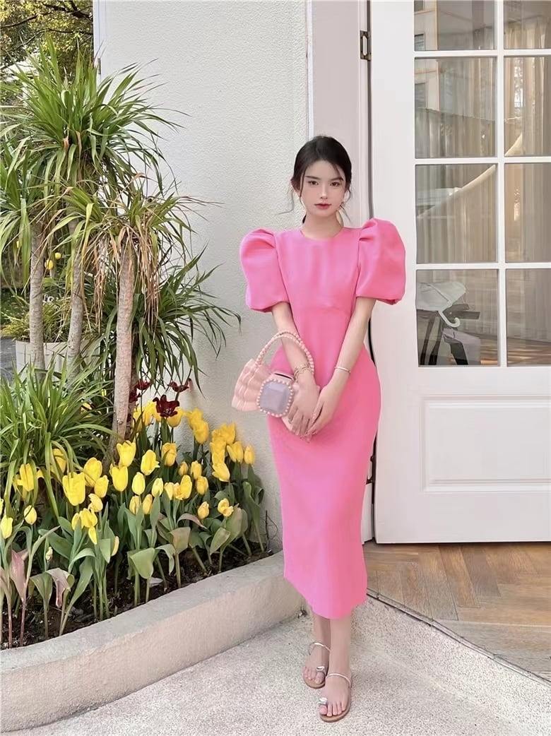 【dress】パフスリーブバックで綺麗ワンピース G20390