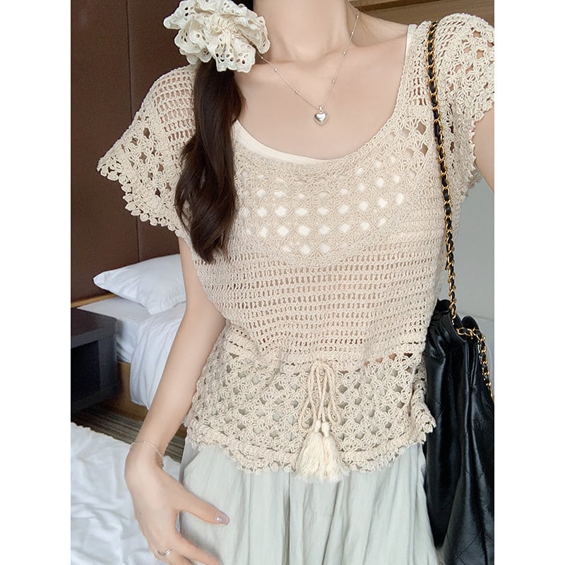 【tops】カットワークニットトップス M24900
