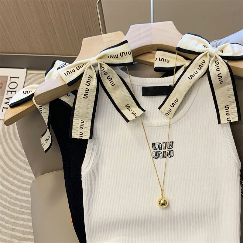 【tops】リボンニットキャミソールF7795