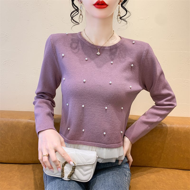 【tops】パールドッキングニットトップス M28572