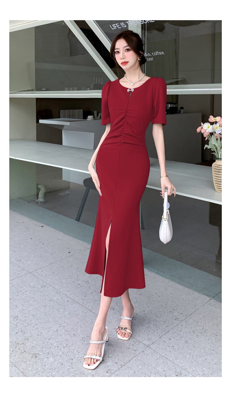 【dress】ギャザーマーメイドスリットワンピース G20993