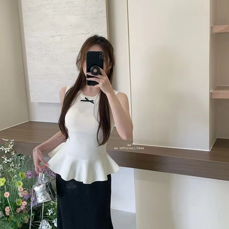 【tops】4色フリルニットタンクトップF7782