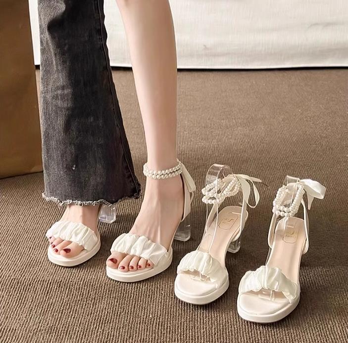 【shoes】リボン付きハイヒールサンダルF7464