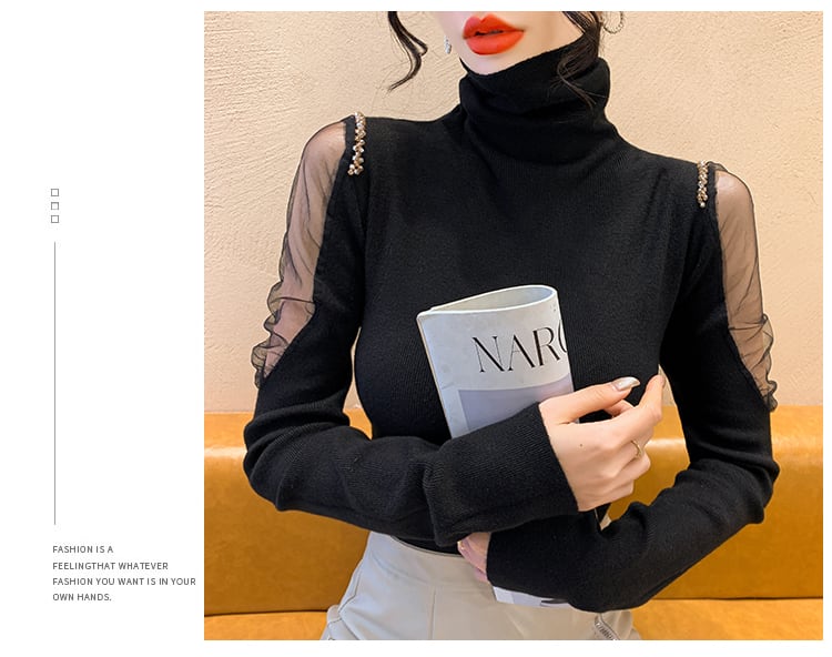 【tops】シースルーショルダーニットトップス N2917