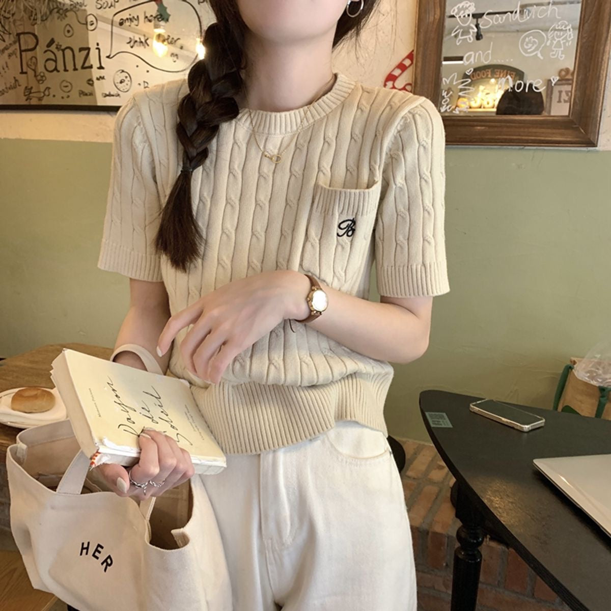 【tops】3色半袖ニットTシャツF7891