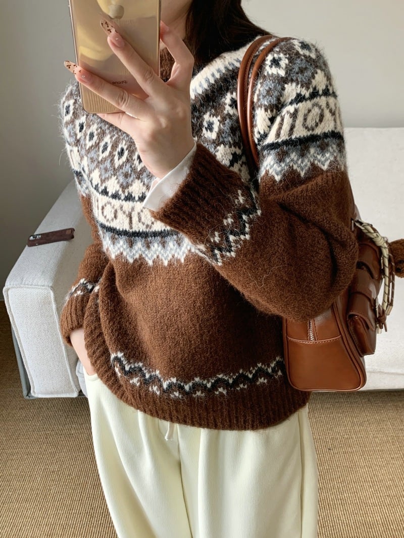 【tops】ジャカードニットセーター M28646
