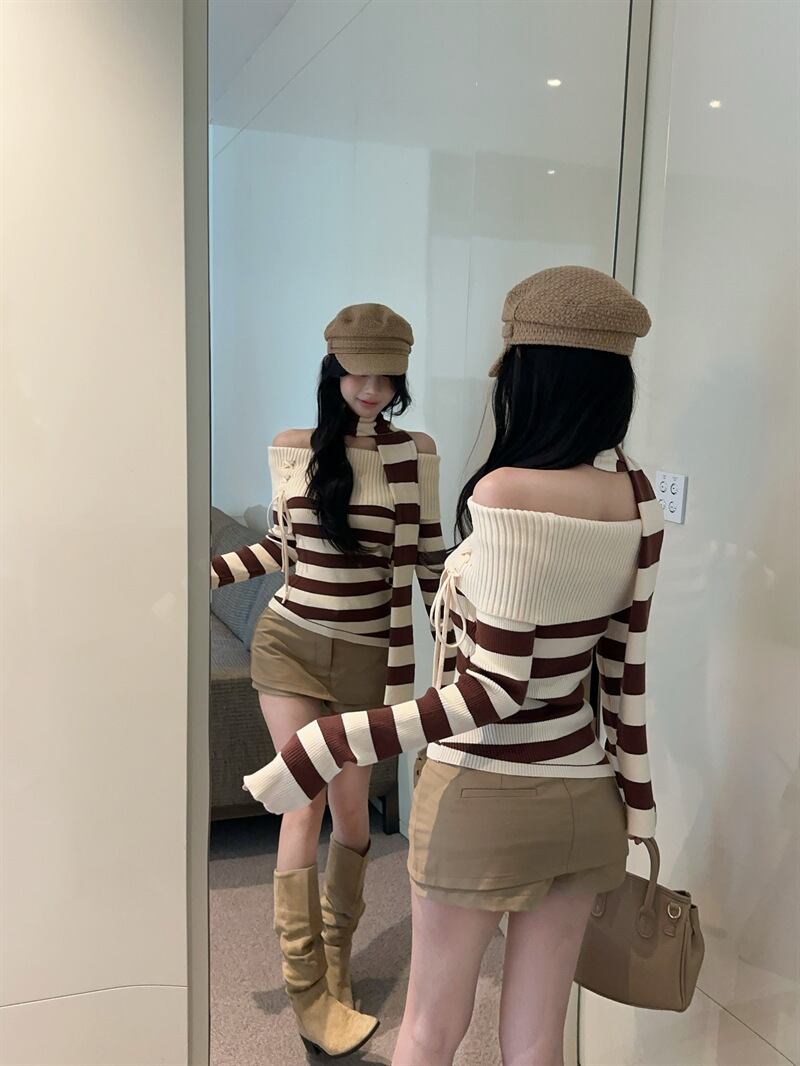 【tops】ボーダー柄ニットセーター M27825