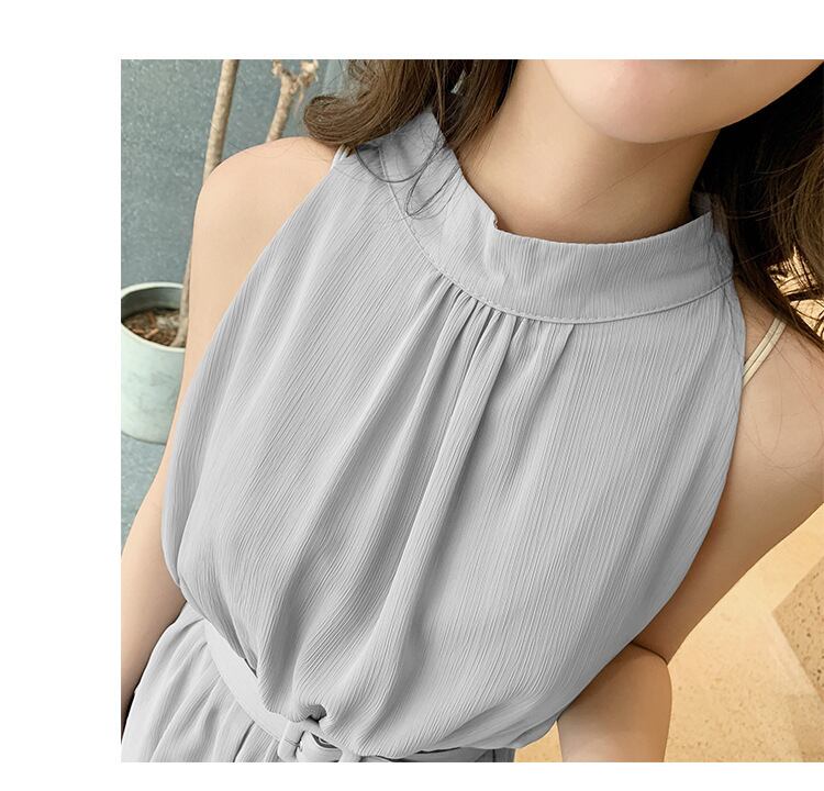 【dress】今季トレンド気質満点海旅行ギャザーウェスト絞り体型カバー無地ワンピースF0288