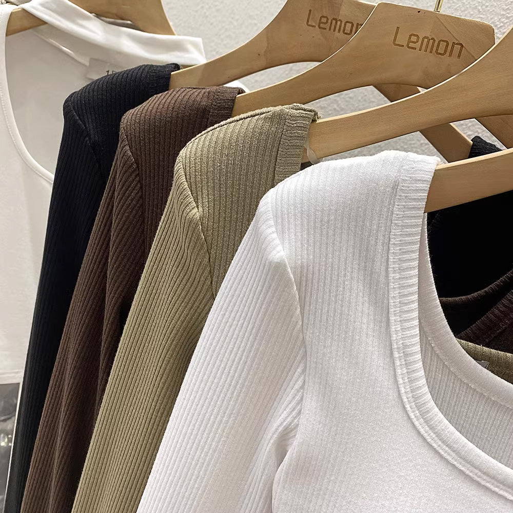 【tops】2色スクェアネック長袖TシャツF7978